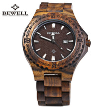 BEWELL Mens Wooden Watch with Calendar Display