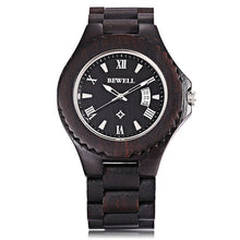 BEWELL Mens Wooden Watch with Calendar Display