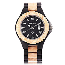 BEWELL Mens Wooden Watch with Calendar Display