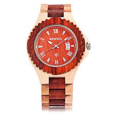 BEWELL Mens Wooden Watch with Calendar Display
