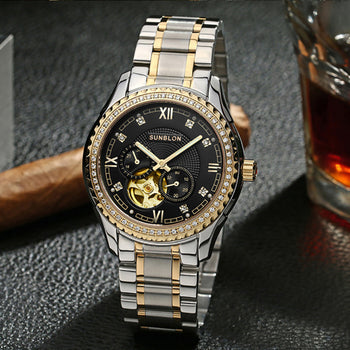 SUNBLON S505B Stainless Steel Mechanical Skeleton Watchen Movement